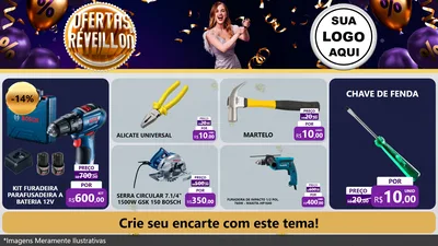 Modelo de TV para TV Horizontal com o tema Ofertas de Réveillon para Maquinas e Ferramentas