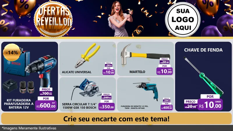 Modelo de TV para TV Horizontal com o tema Ofertas de Réveillon para Maquinas e Ferramentas