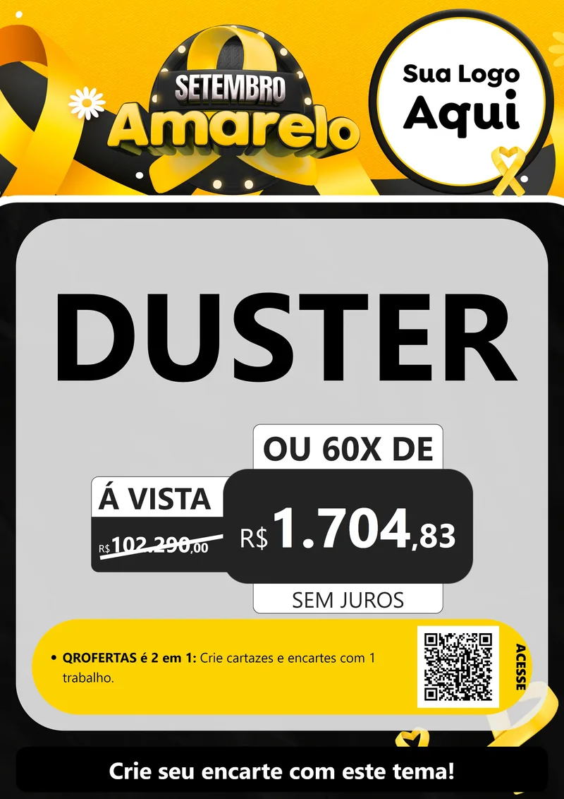 Modelo de Cartaz para Cartaz A4 Vertical com o tema Setembro Amarelo para Concessionaria de Carros