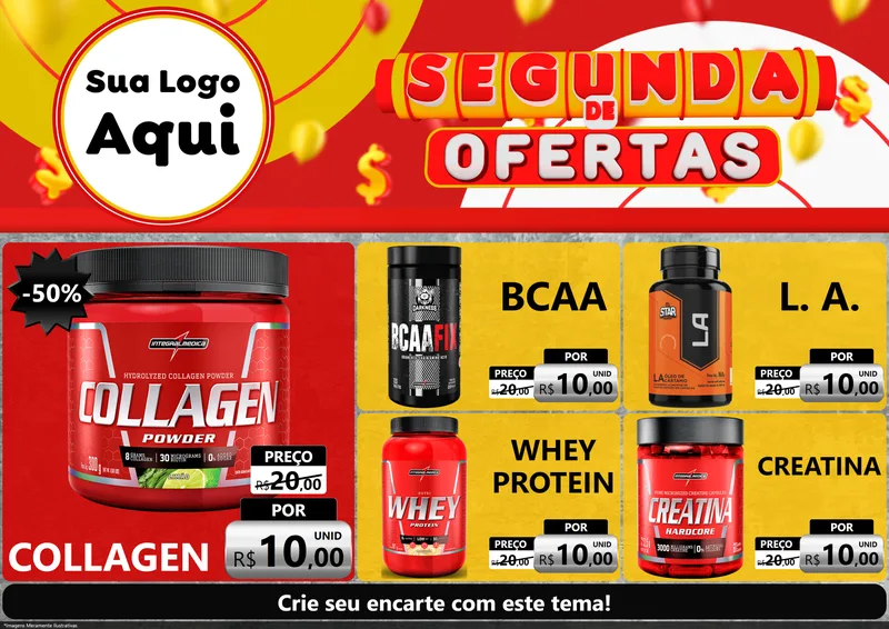 Modelo de Encarte para Encarte A4 Horizontal com o tema Segunda de Ofertas para Suplementos alimentares