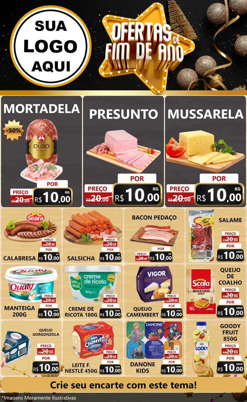 Modelo de Encarte para Encarte Grande com o tema Ofertas de Fim de Ano para Frios e Laticínios
