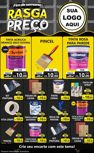Modelo de Encarte para Encarte Grande com o tema Fim de Semana Rasga Preço para Tintas e Ferramentas