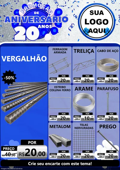 Modelo de Encarte para Encarte A4 Vertical com o tema Promoção de Aniversário - 20 Anos para Ferragens
