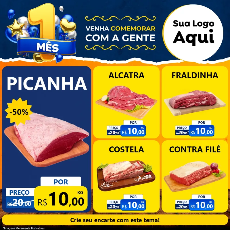 Modelo de Rede Social para Feed Facebook com o tema Um Mês de Aniversário para Açougue