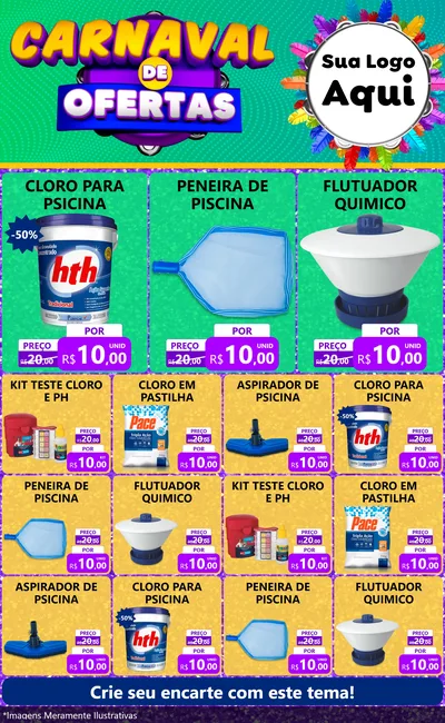 Modelo de Encarte para Encarte Grande com o tema Carnaval de Ofertas para Produtos para Piscina