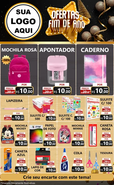 Modelo de Encarte para Encarte Grande com o tema Ofertas de Fim de Ano para Papelaria