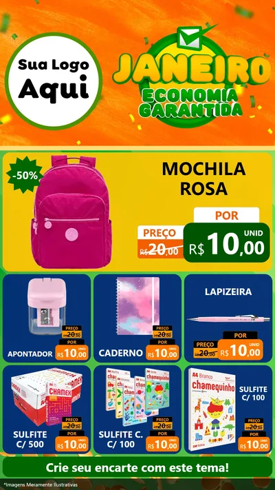 Modelo de Rede Social para Stories com o tema Janeiro - Economia Garantida para Papelaria