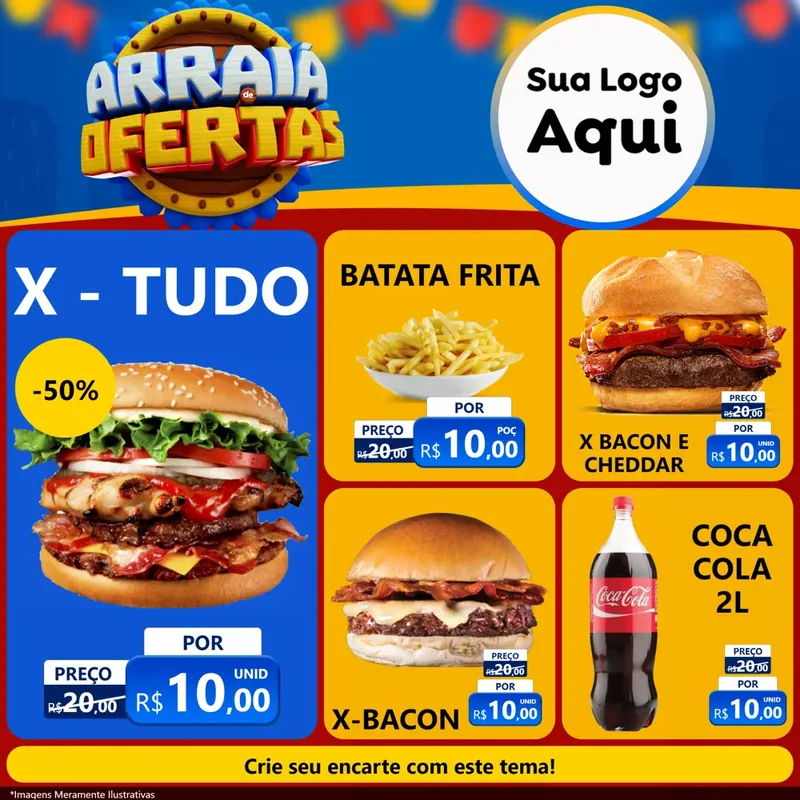 Modelo de Rede Social para Feed Facebook com o tema Arraiá de Ofertas - Junina para Hamburgueria