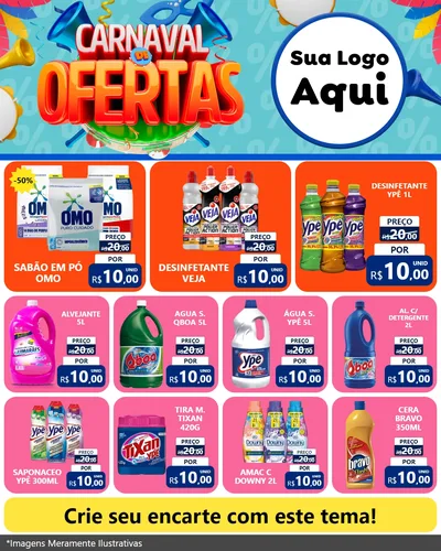 Modelo de Rede Social para Feed Instagram com o tema Carnaval de Ofertas para Produtos de Limpeza
