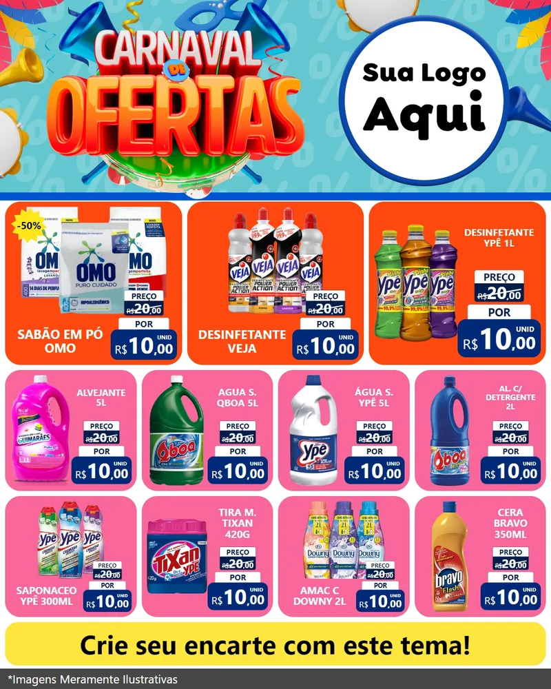 Modelo de Rede Social para Feed Instagram com o tema Carnaval de Ofertas para Produtos de Limpeza