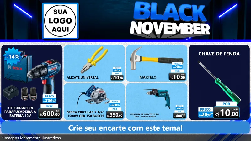 Modelo de TV para TV Horizontal com o tema Black November para Maquinas e Ferramentas