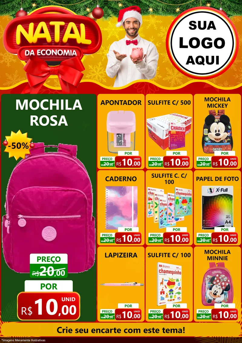 Modelo de Encarte para Encarte A4 Vertical com o tema Natal da Economia para Papelaria