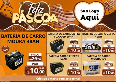 Modelo de Encarte para Encarte A4 Horizontal com o tema Feliz Páscoa para Baterias Elétricas