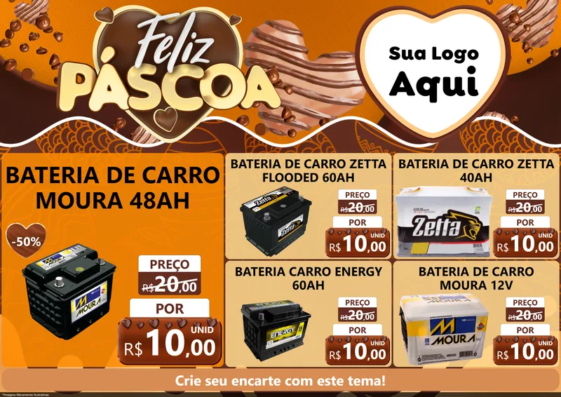 Modelo de Encarte para Encarte A4 Horizontal com o tema Feliz Páscoa para Baterias Elétricas