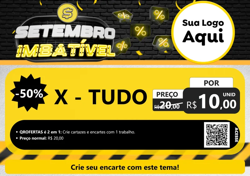 Modelo de Cartaz para Cartaz A4 Horizontal com o tema Setembro Imbatível para Hamburgueria