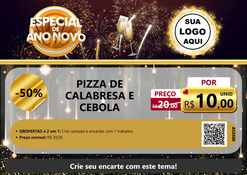 Modelo de Cartaz para Cartaz A4 Horizontal com o tema Especial de Ano Novo para Pizzaria