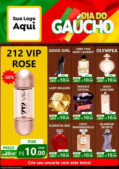 Modelo de Encarte para Encarte A4 Vertical com o tema Dia do Gaúcho para Perfumes