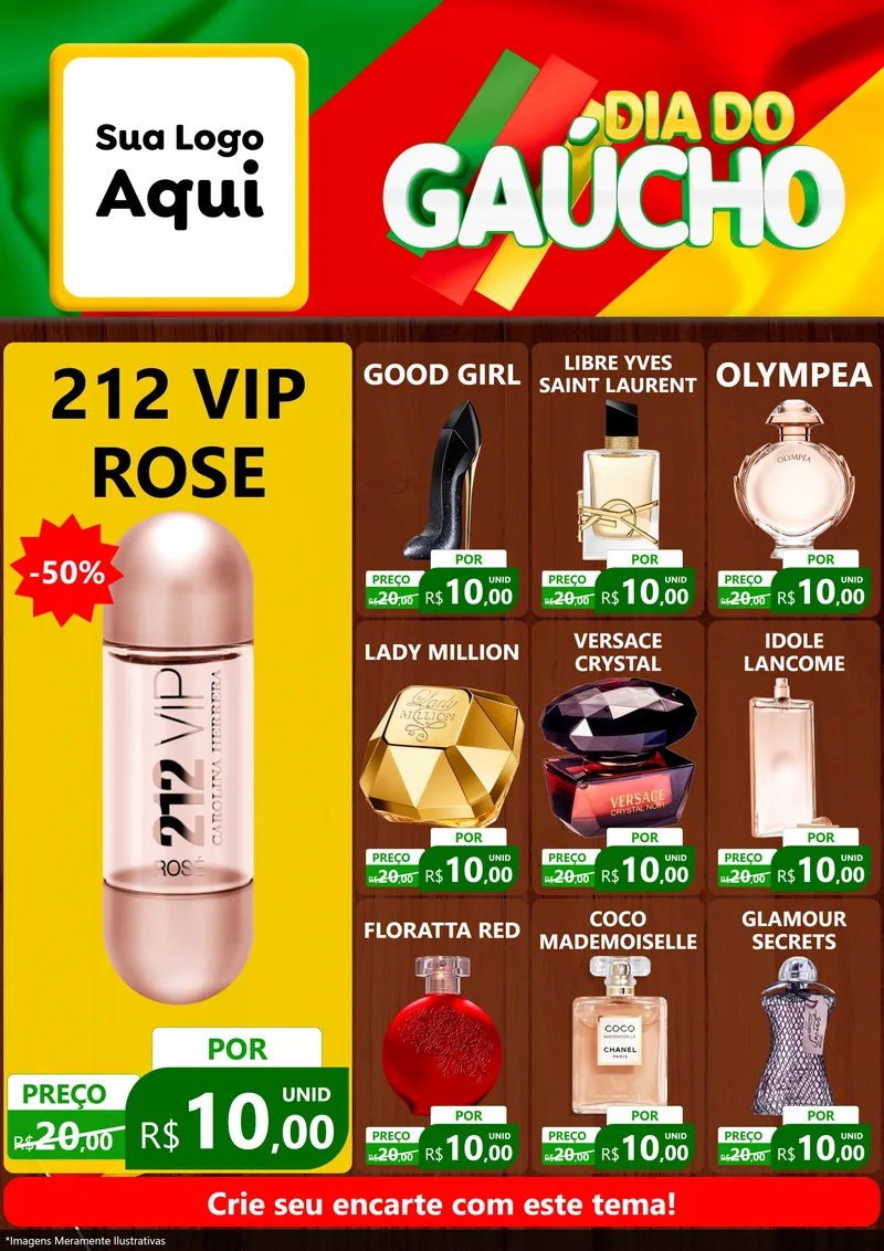 Modelo de Encarte para Encarte A4 Vertical com o tema Dia do Gaúcho para Perfumes
