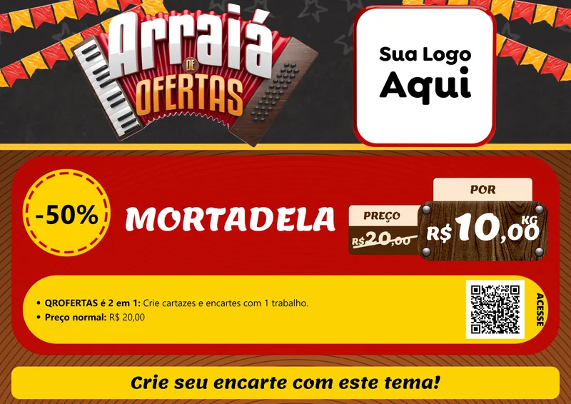 Modelo de Cartaz para Cartaz A4 Horizontal com o tema Arraiá de Ofertas - Junina para Frios e Laticínios