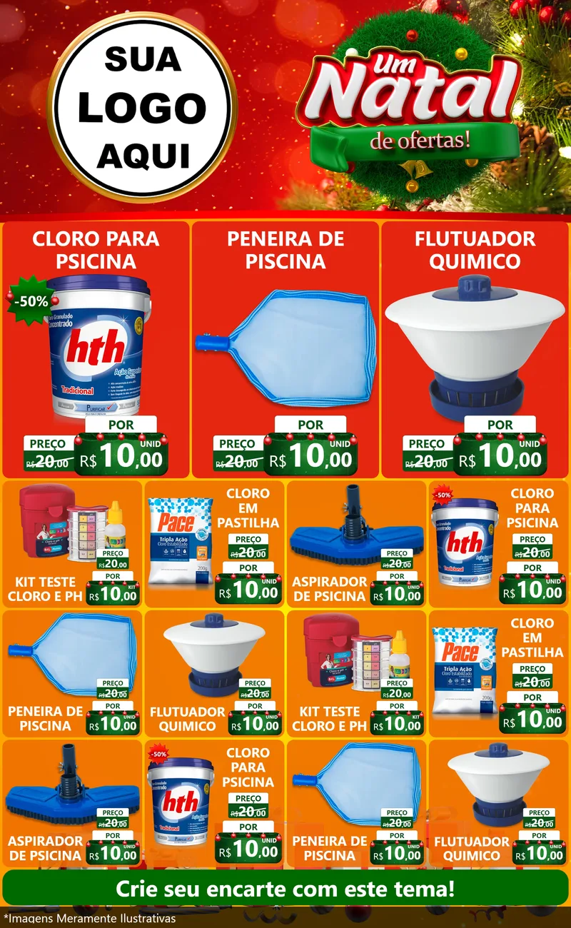 Modelo de Encarte para Encarte Grande com o tema Um Natal de Ofertas para Produtos para Piscina