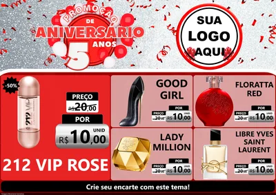 Modelo de Encarte para Encarte A4 Horizontal com o tema Promoção de Aniversário - 5 Anos para Perfumes