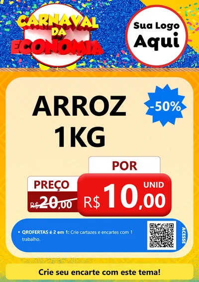 Modelo de Cartaz para Cartaz A4 Vertical com o tema Carnaval da Economia para Supermercado