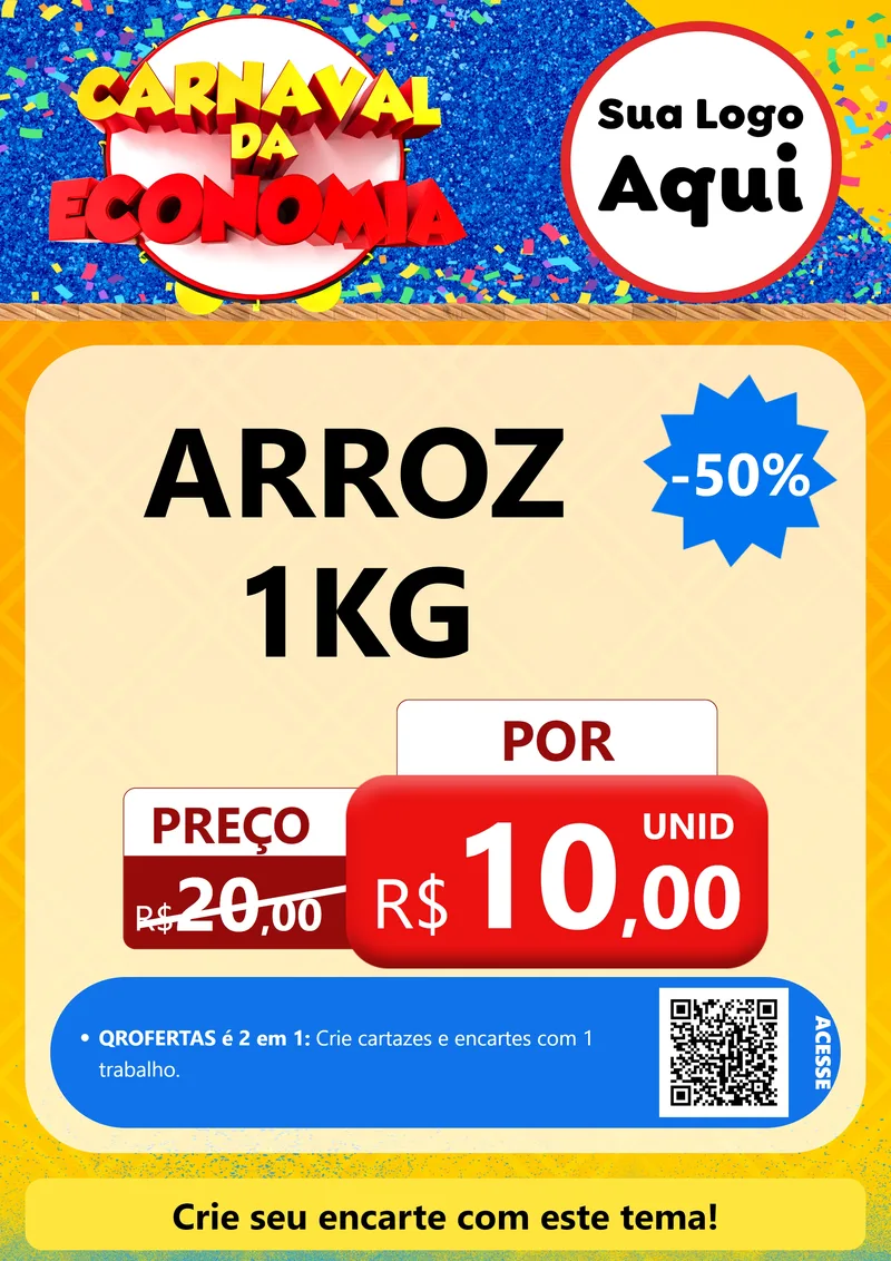 Modelo de Cartaz para Cartaz A4 Vertical com o tema Carnaval da Economia para Supermercado