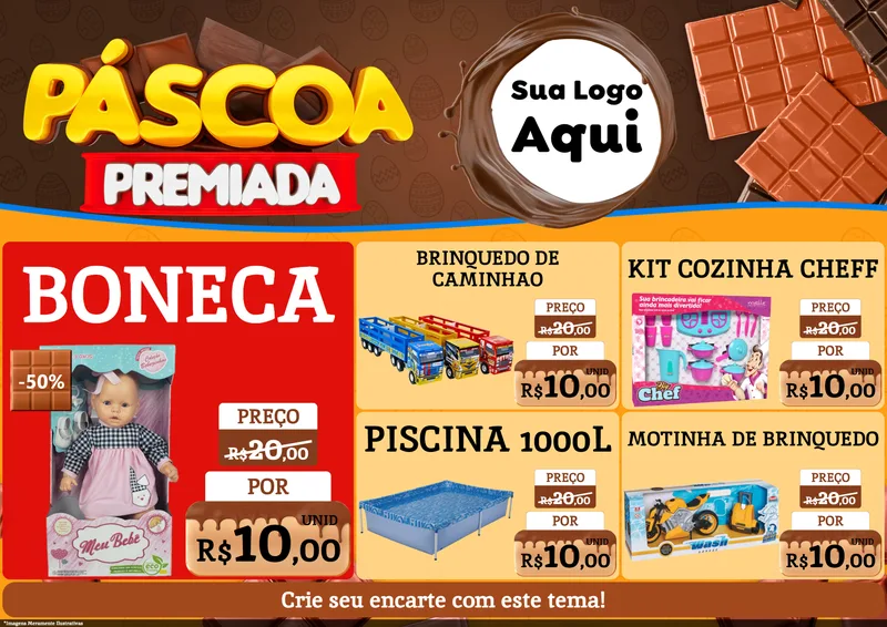 Modelo de Encarte para Encarte A4 Horizontal com o tema Páscoa Premiada para Brinquedos