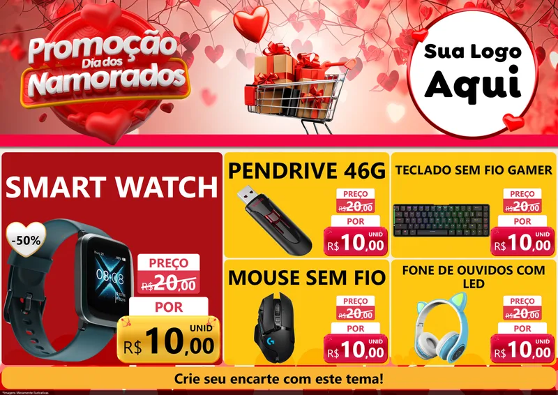 Modelo de Encarte para Encarte A4 Horizontal com o tema Promoção Dia dos Namorados para Informática