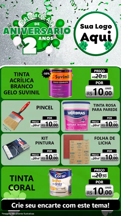 Modelo de TV para TV Vertical com o tema Promoção de Aniversário - 2 Anos para Tintas e Ferramentas
