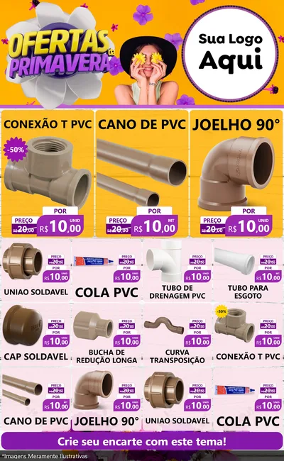 Modelo de Encarte para Encarte Grande com o tema Ofertas Da Primavera para Tubos e conexões