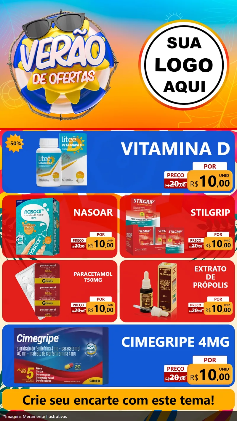 Modelo de TV para TV Vertical com o tema Verão de Ofertas para Farmácia