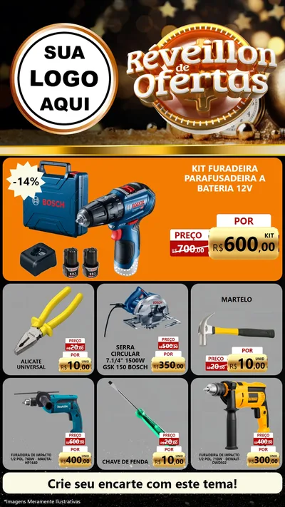 Modelo de Rede Social para Stories com o tema Réveillon de Ofertas para Maquinas e Ferramentas