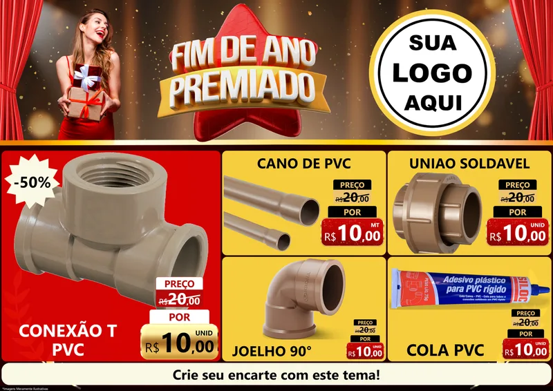Modelo de Encarte para Encarte A4 Horizontal com o tema Fim de Ano Premiado para Tubos e conexões