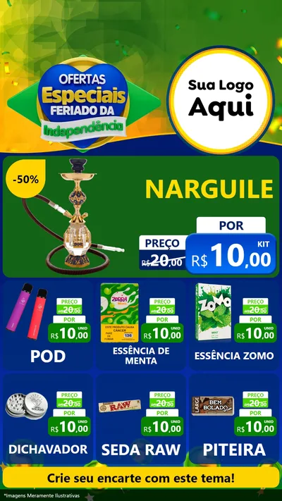 Modelo de Rede Social para Stories com o tema Ofertas Especiais Feriado da Independência para Tabacaria
