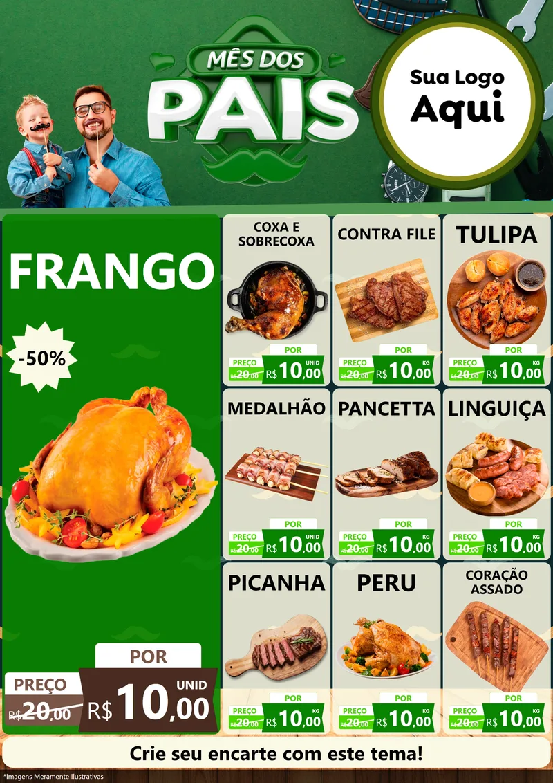 Modelo de Encarte para Encarte A4 Vertical com o tema Mês dos Pais para Assados