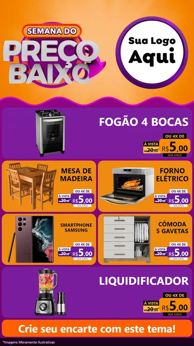 Modelo de TV para TV Vertical com o tema Semana do Preço Baixo para Móveis e Eletro