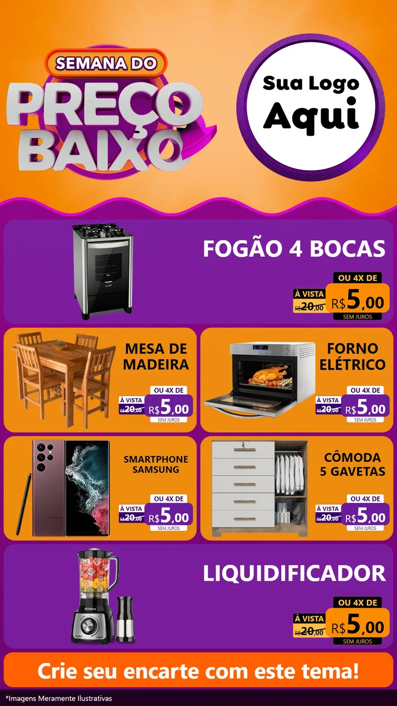Modelo de TV para TV Vertical com o tema Semana do Preço Baixo para Móveis e Eletro