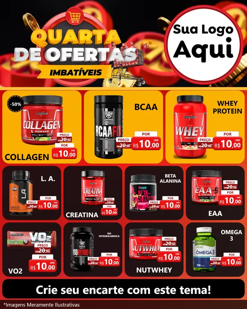 Modelo de Rede Social para Feed Instagram com o tema Quarta de Ofertas Imbatíveis para Suplementos alimentares