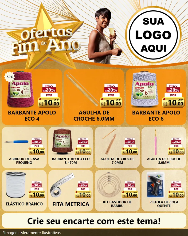 Modelo de Rede Social para Feed Instagram com o tema Ofertas Fim de Ano para Armarinho e Aviamentos