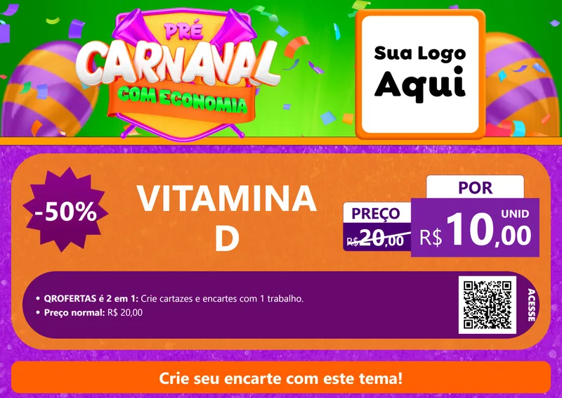 Modelo de Cartaz para Cartaz A4 Horizontal com o tema Pré-Carnaval Com Economia para Farmácia