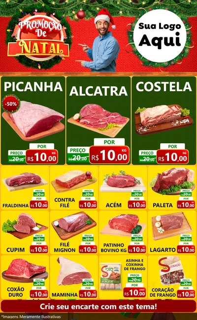 Modelo de Encarte para Encarte Grande com o tema Promoção de Natal para Açougue