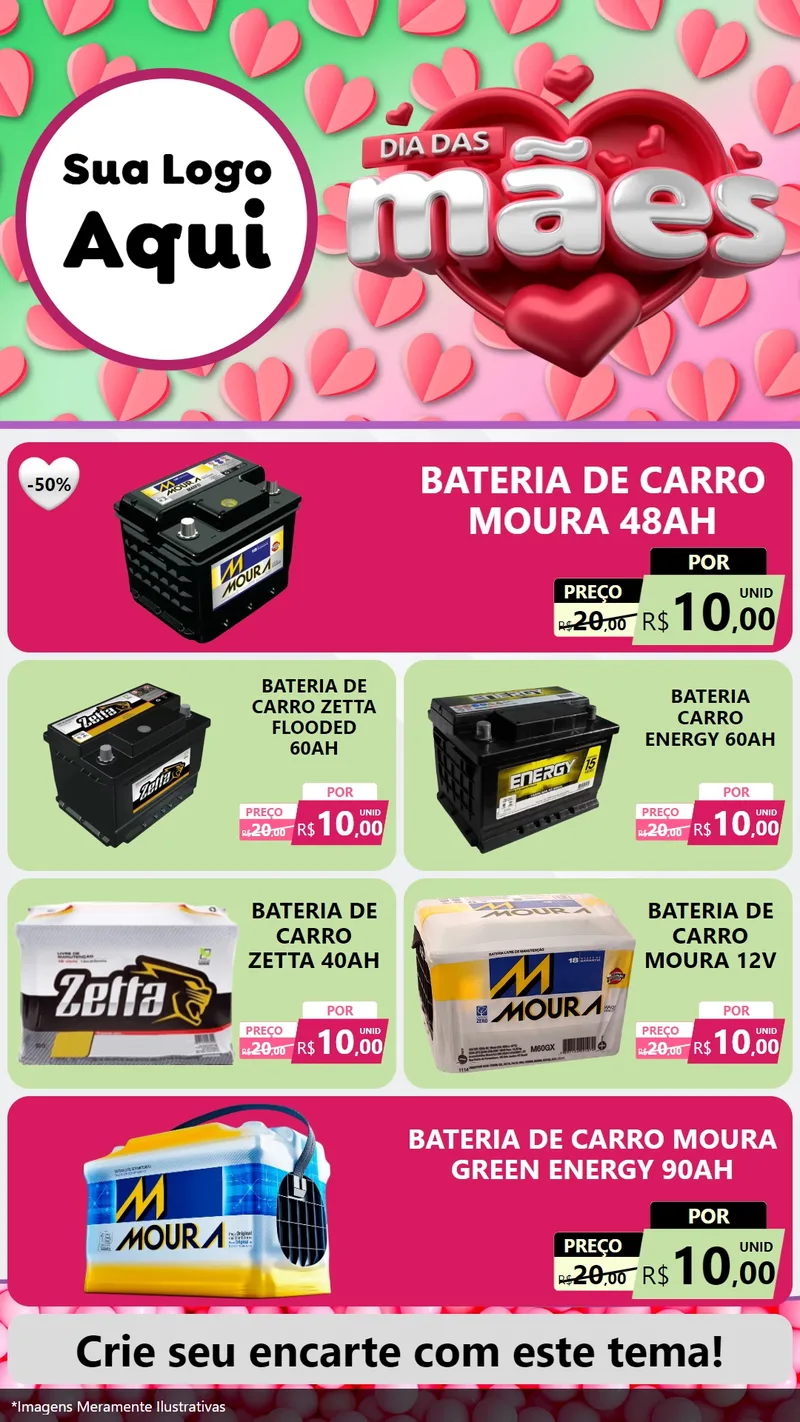 Modelo de TV para TV Vertical com o tema Dia das Mães para Baterias Elétricas