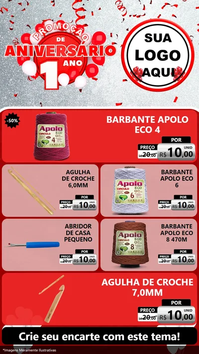 Modelo de TV para TV Vertical com o tema Promoção de Aniversário - 1 Ano para Armarinho e Aviamentos