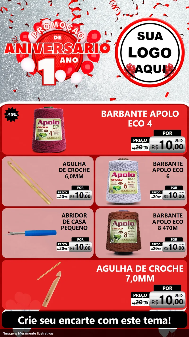 Modelo de TV para TV Vertical com o tema Promoção de Aniversário - 1 Ano para Armarinho e Aviamentos