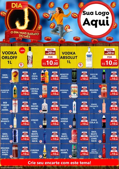 Modelo de Encarte para Encarte A4 Vertical com o tema Dia J - O Dia Mais Barato Do Mês para Distribuidora de bebidas