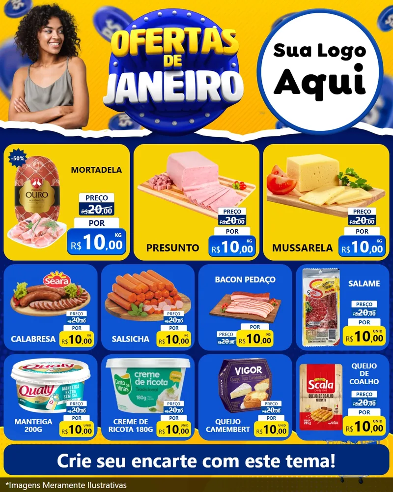 Modelo de Rede Social para Feed Instagram com o tema Ofertas de Janeiro para Frios e Laticínios