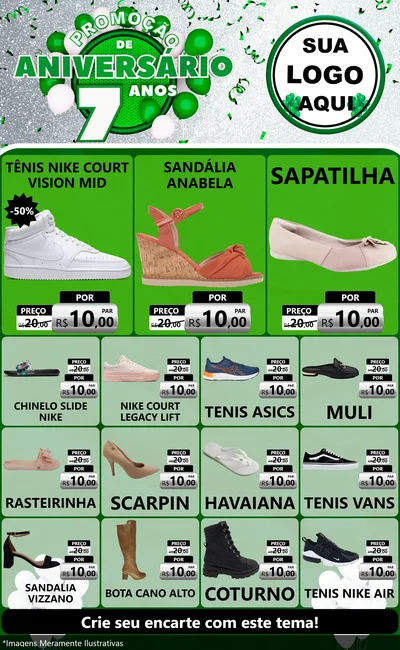 Modelo de Encarte para Encarte Grande com o tema Promoção de Aniversário - 7 Anos para Calçados