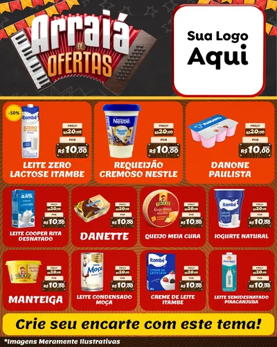 Modelo de Rede Social para Feed Instagram com o tema Arraiá de Ofertas - Junina para Frios e Laticínios