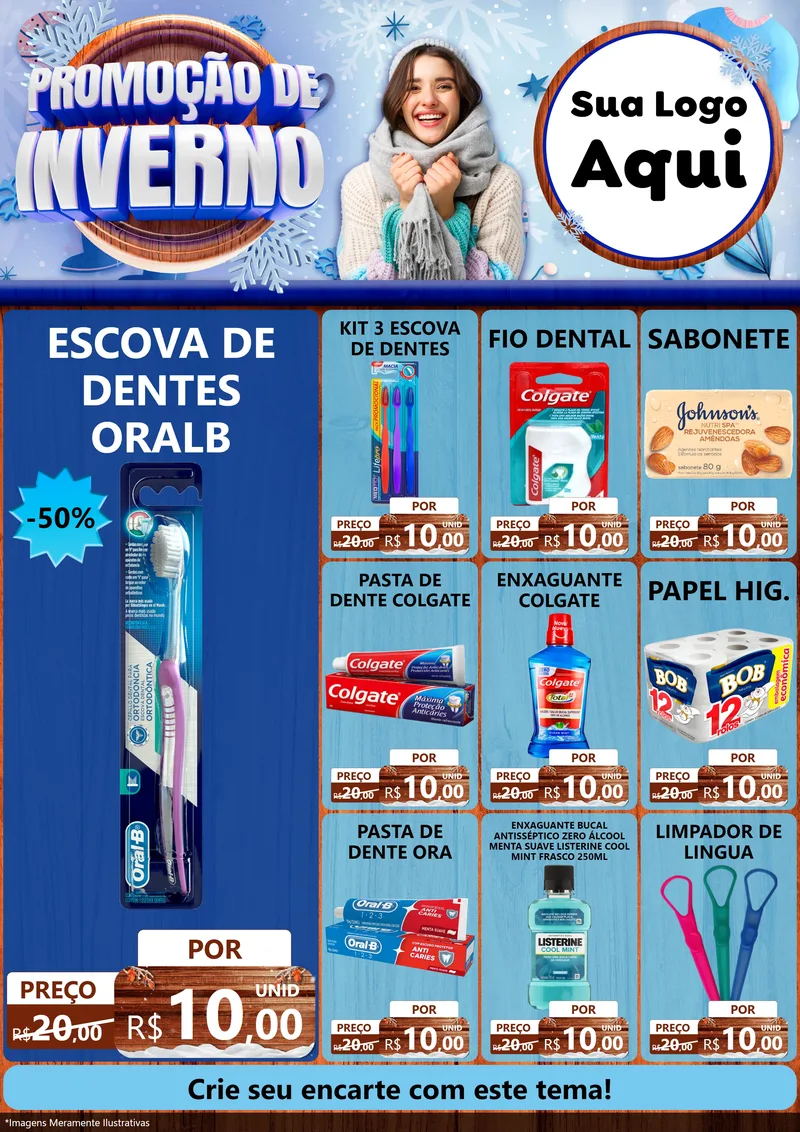 Modelo de Encarte para Encarte A4 Vertical com o tema Promoção de Inverno para Higiene Pessoal